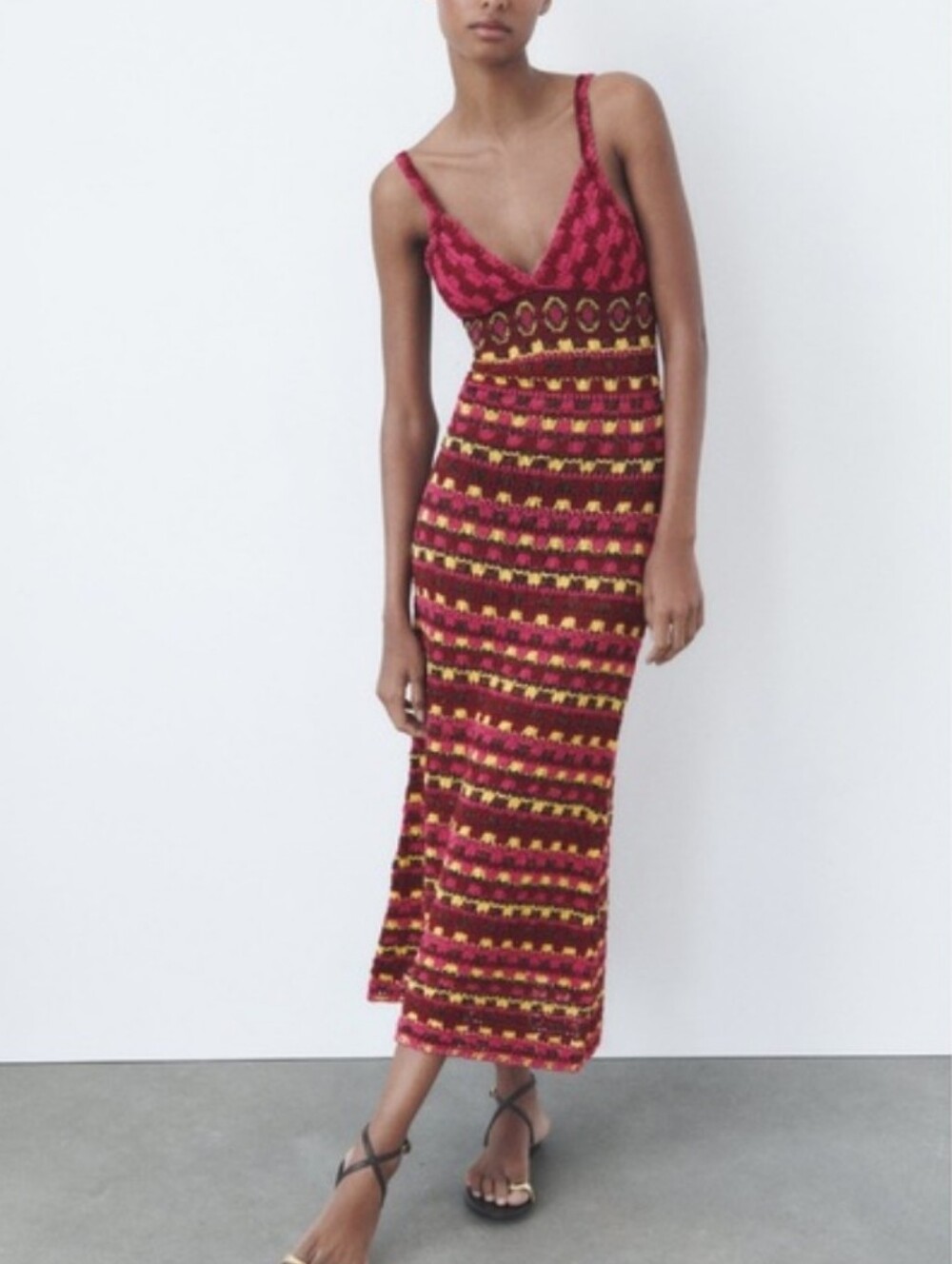 Zara STRAPPY CROCHET LONG KNIT DRESS